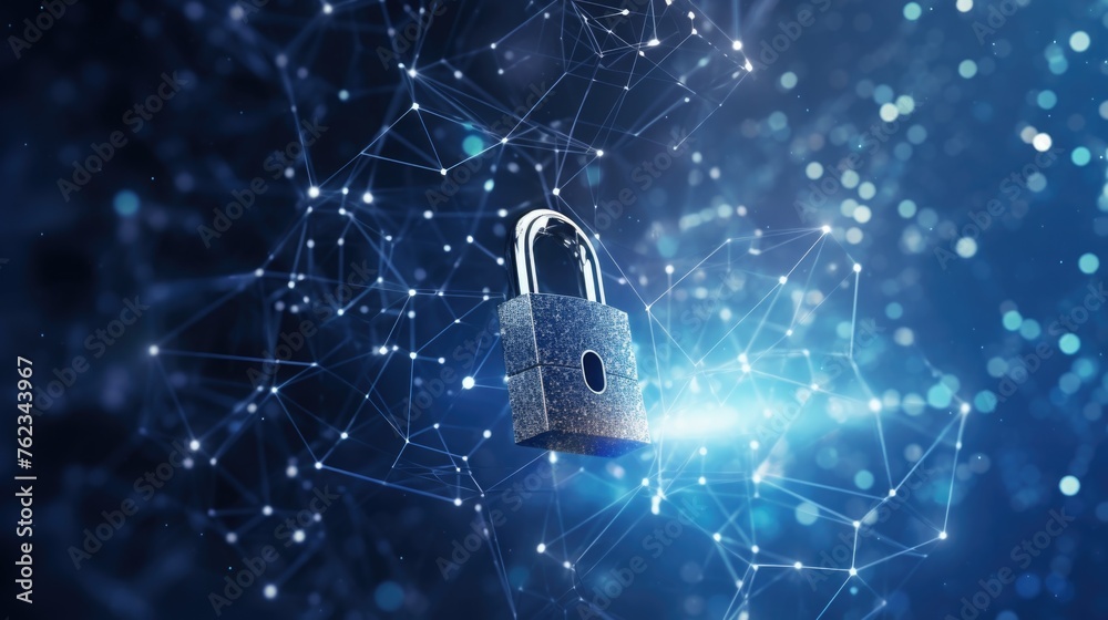 Aufkleber A padlock symbolizing security on a networked background. Suitable for cybersecurity concepts