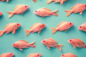 pattern of pink fish on blue background