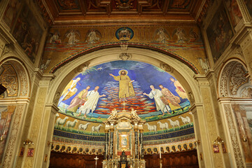 Fototapeta na wymiar Interior of Basilica of Saints Cosma and Damiano in Rome, Italy