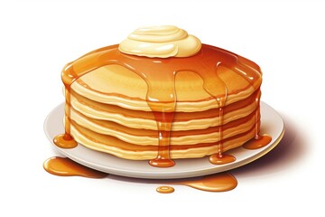 Delicious stack of pancakes covered in syrup, perfect for breakfast menus - obrazy, fototapety, plakaty