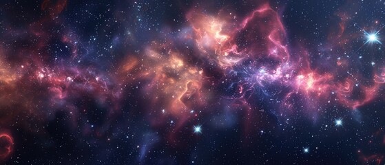 Nebula with iridescent glow starry background - obrazy, fototapety, plakaty
