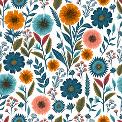 Colorful flowers seamless pattern with. Floral print for fabric and other textile products