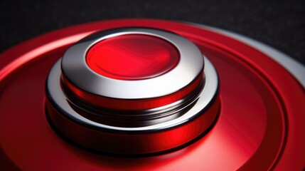 A close up of a red button on a black surface. Suitable for technology and emergency concepts