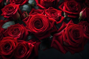 A mesmerizing arrangement of red roses against a soft background, captured with exquisite detail in