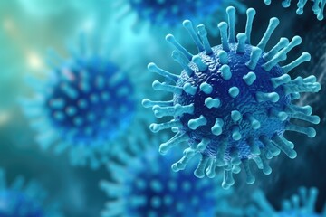 Naklejka na ściany i meble A detailed view of blue viruses, suitable for medical and scientific concepts