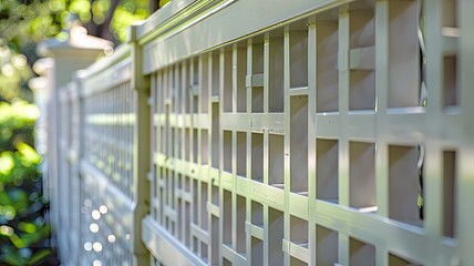 Fototapeta premium a modern fence, emphasizing its sleek materials and geometric patterns for architectural inspiration.
