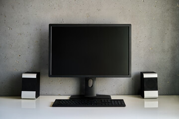 Blank computer monitor at the desk - 762347304