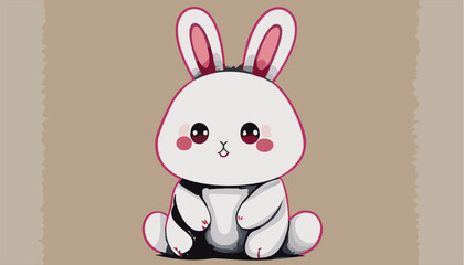Fototapeta premium Card with funny face rabbit kawaii style