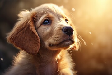 A cute puppy gazing up at the sun. Suitable for pet and nature-related projects