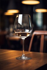 A wine glass on a rustic wooden table, perfect for restaurant or winery promotions