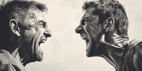 Two men with open mouths in a drawing - obrazy, fototapety, plakaty