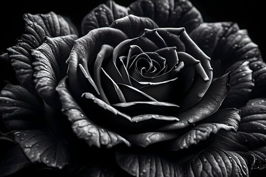 An enchanting scene featuring the unique allure of a black rose and its velvety petals, artistically presented in stunning