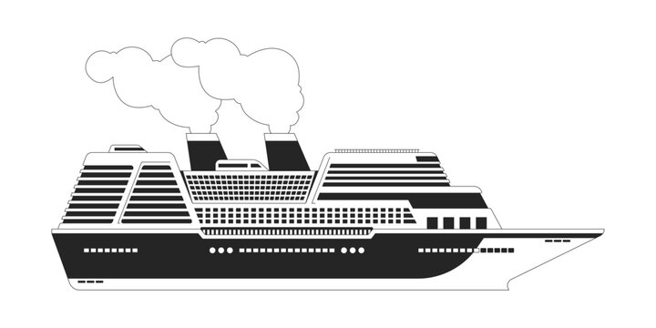 recommend clip art: Cruise ship side black and white 2D line cartoon object. Luxury cruise liner boat isolated vector outline item. Marine transport. Ocean vessel. Nautical transport monochromatic flat spot illustration