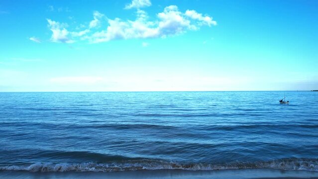 Ocean background and sea water and clear sky. For summer vacation ideas The nature of the beach and summer sea with the sun shining on the sea sparkling against the blue sky.