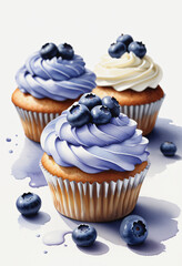 watercolor blueberry cupcake