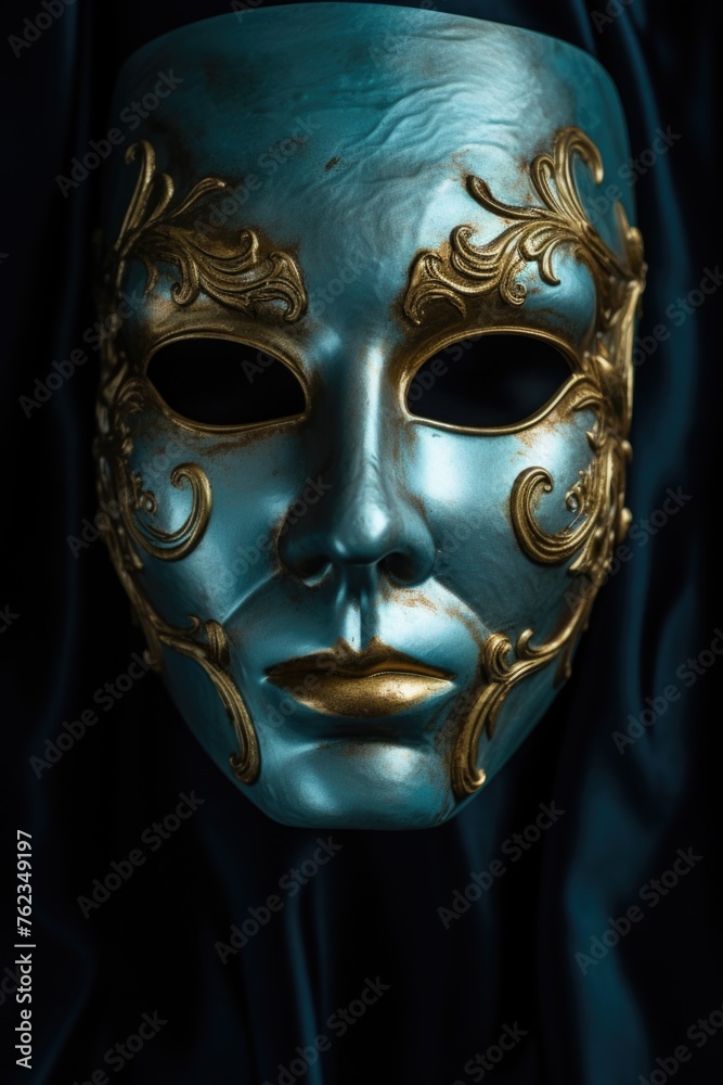 Poster close up of a mask on a piece of cloth, suitable for design projects