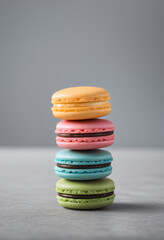 Close up of pastel macaron on cement background