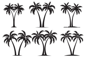 black silhouette Palm trees vector set