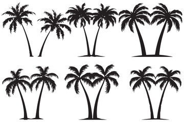 black silhouette Palm trees vector set