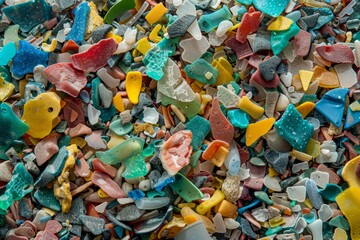 A pile of vibrant glass chips scattered across a tabletop