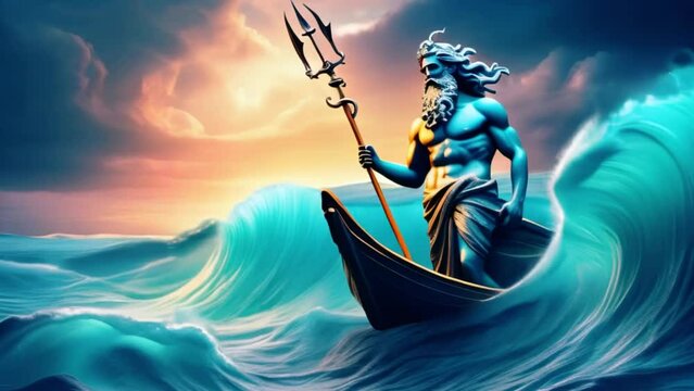 god of sea, Neptune, Poseidon, ancient god of ocean, Greek or Roman hero, mythology, Generative AI,