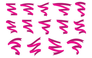 Set of pink curved ribbons