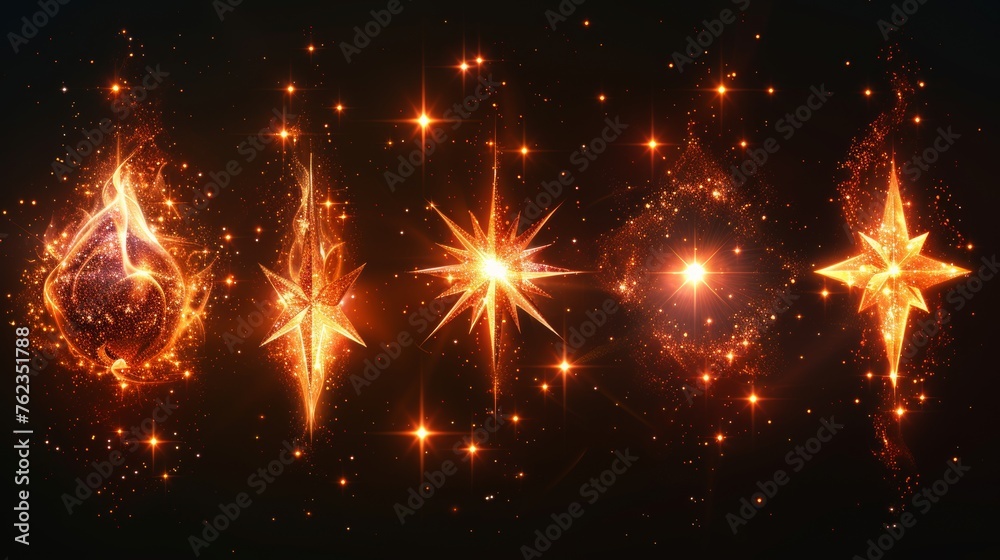 Poster a set of glow light effect stars bursts with sparkles isolated on a black background. intended for i