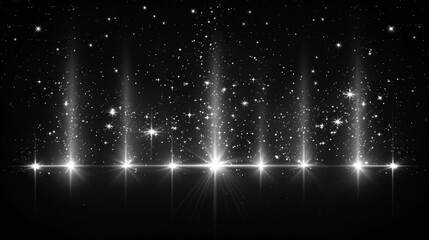 A sky filled with stars and glowing lights is isolated on a black transparent background. This is an EPS 10 file. - obrazy, fototapety, plakaty