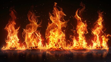 An element set of flames on a transparent background