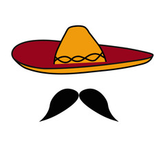 A sombrero hat with black mustache, Cinco de Mayo design elements
