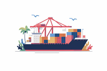 Cargo Ship at Port Illustration