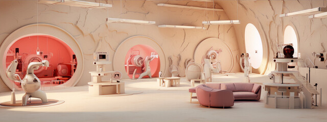 Futuristic Sci-fi Alien Interior Spaceship Room With Pink Accents
