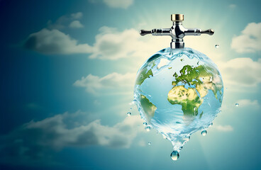 Ensuring clean water for the entire world, World water day concept and text empty space web banner - obrazy, fototapety, plakaty