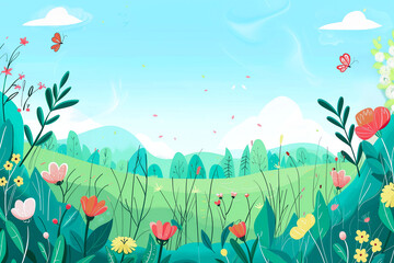 Whimsical Spring Meadow Illustration