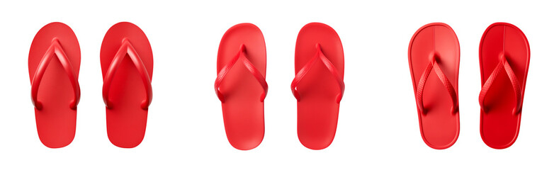 Set of red flip flops isolated on transparent background