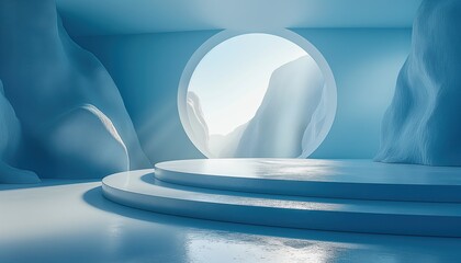 3d render, abstract background, empty room with a round podium, modern interior