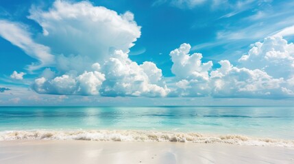 Pristine Paradise: White Sand Beach Meets Serene Blue Skies - Generative AI