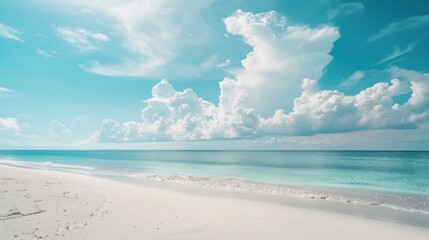 Fototapeta na wymiar Pristine Paradise: White Sand Beach Meets Serene Blue Skies - Generative AI