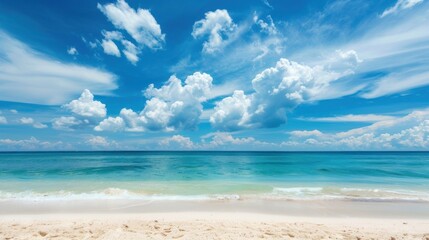 Fototapeta premium Pristine Paradise: White Sand Beach Meets Serene Blue Skies - Generative AI