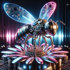 Fototapeta na wymiar Cybernetic Bee on Flower