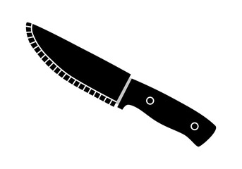 Hand drawn cute cartoon illustration of camping knife in case. Flat vector outdoor weapon blade in cover sticker in colored doodle style. Tourism survival icon. Adventure, hiking. Isolated.