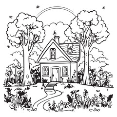 House with garden icon symbol, vector illustration on white background