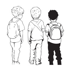 Boys children group in nature design sets, vector illustrations on white background