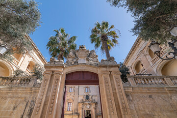 A glimpse of the historic center of Mdina, Malta and the National Museum of Natural History