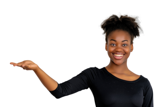 30's woman with introduce gesture