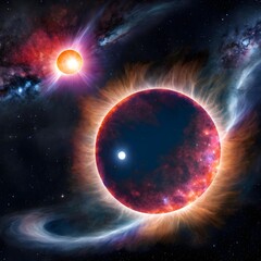 Obraz premium a nebula with a star - shaped galaxy in the background. supernova nebula