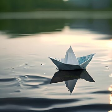 a paper boat floating on top of a body of water