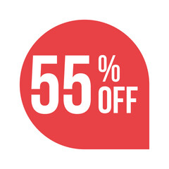 red 55 percent discount label on white background
