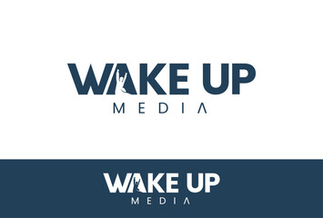 Wake up logo with icon negative space minimalist style tech, perfect with logo business, agency media - obrazy, fototapety, plakaty