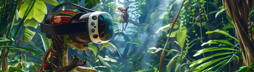 Journey through a virtual reality experience where bizarre and amazing animals from the Earths most remote areas come to life - obrazy, fototapety, plakaty